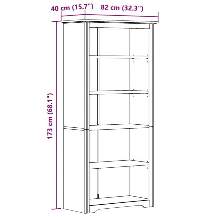 Cabinet de Livre SOLOMOON CHIC Bibliothèque BODO blanc 82x40x173 cm bois pin massif 5 niveaux - Pour salon/bureau - BB807
