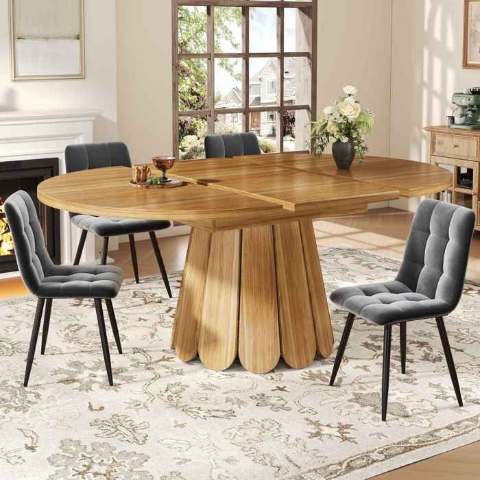 Table de salle à manger extensible ronde 118-158x118x76cm Table à manger ovale bois 6 personnes pour salon cuisine - marron