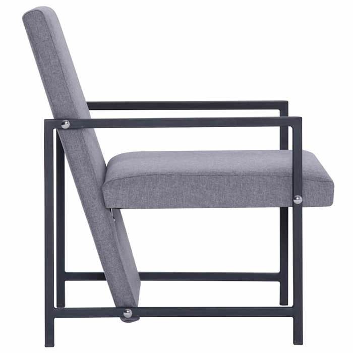 Fauteuil salon gris clair - MEUBLECHIC - 53x69x73 cm - Bois massif et acier - Polyester 100% - Capacité 110 kg
