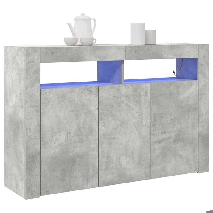 [68798]Buffet Bahut MEUBLECHIC commode meuble de rangement Gris béton 116x30x75 cm Bois dingénieriePoids:38.3 Kg