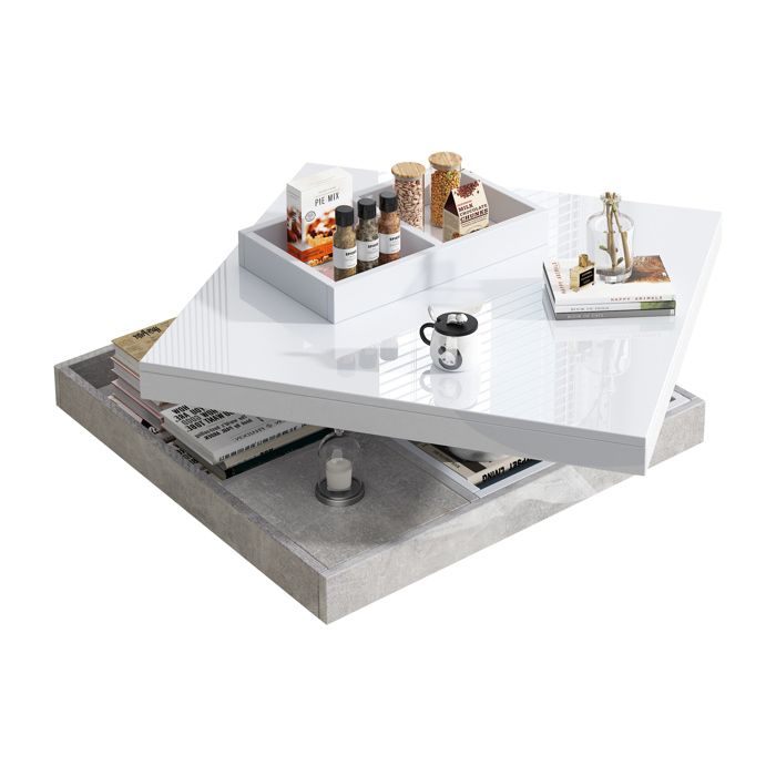 Table Basse Moderne avec Rotation 360° Et Rangement, Haute Brillance ...