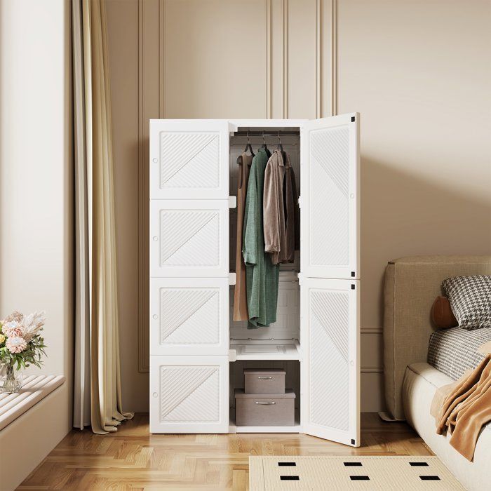 Armoire de Chambre - 6 Portes - 8 Cubes - 1 Tige Suspendue - Pliable - Blanc - 69x50x136 cm - Meuble de Rangement DIY