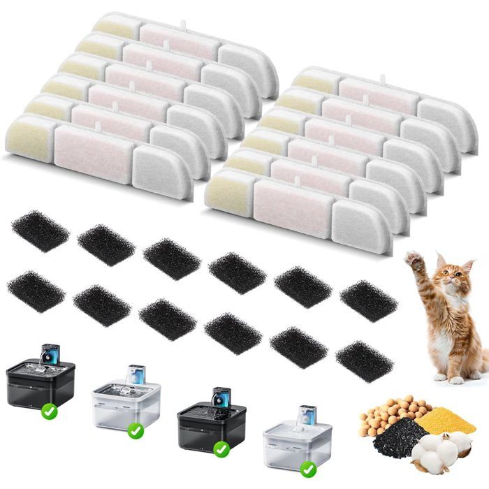 Meilleurs prix pour Lot De 12 Filtres Pour Fontaine À Chat Downypaws Fursink 1.0 & 2.0 - Dpwfp6 - Avec 12 Filtres Pour Fontaine À Eau Et 12 Épon[YF338]