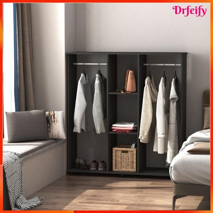 Armoire penderie - AKOZON - 8466 - 6 roulettes pivotantes - 2 barres de penderie - 3 étagères