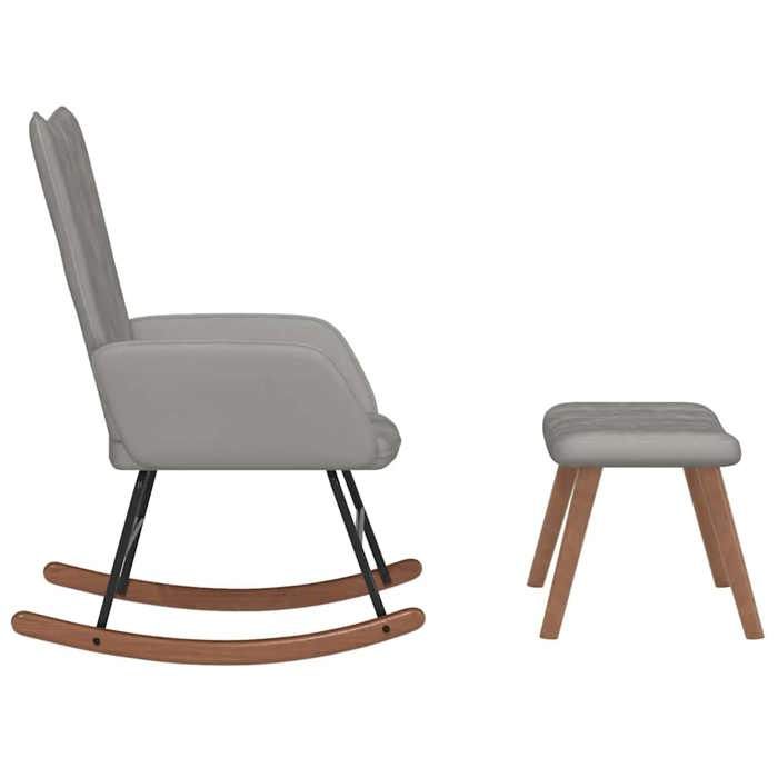 Fauteuil Allaitement - Gris - Chaise à bascule - Rocking Chair - avec repose-pied - Gris clair Velours 61x78x98 cm F1452