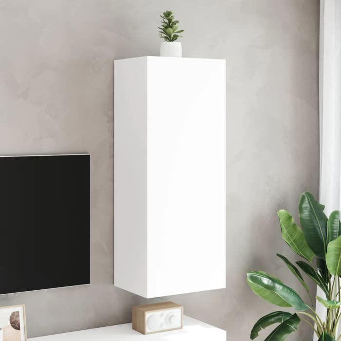 Support TV - Blanc - SWEETY®Organisateur TV mural - Armoire télé - blanc 40 5x30x102cm - bois dingénierie 1406403