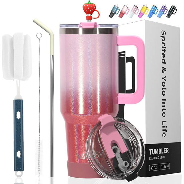Tasse à Café de Voyage de 40oz Avec Couvercle avec Paille et Poignée en Acier Inoxydable à Double Rouge Brillant 1200 1200 ML MUG