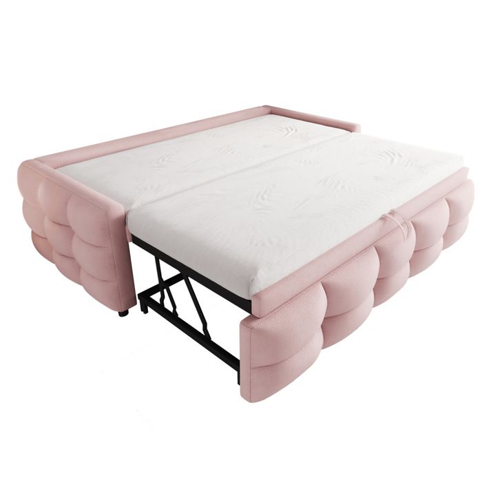 Lit escamotable 90/180x190cm en tissu doux Teddy Samt canapé rose sommier à lattes lit adulte simple et double