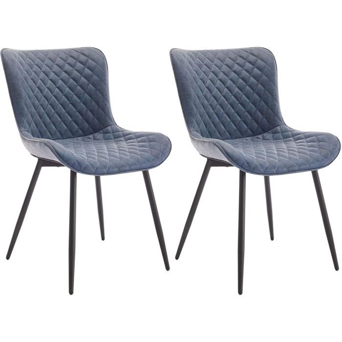 Lot de 2 Chaises de Salle à Manger Design Mid-Century Modern Simili cuir et Pieds en Métal Motif losanges Charge Max 150 kg Bleu