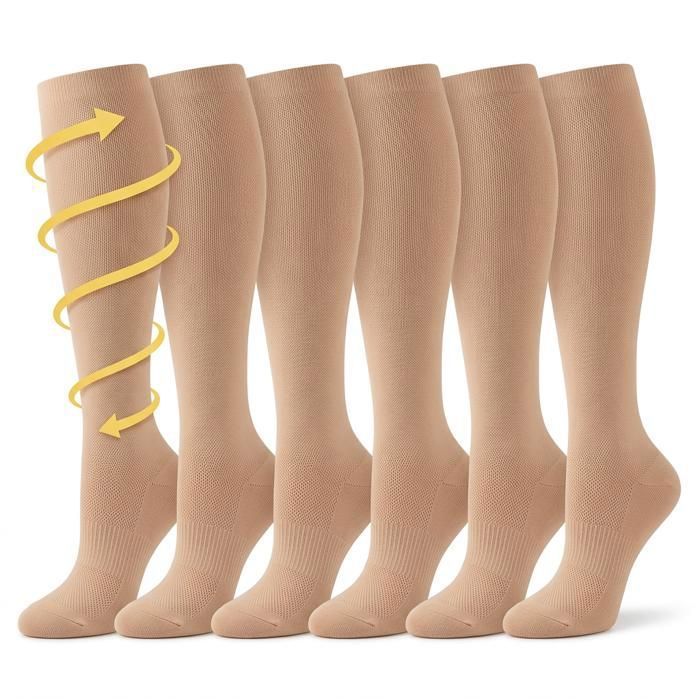 Chaussettes de Compression Beige Voyage Femme & Homme — Bas de Contention Avion — Anti Gonflement — 3 Paires L/XL