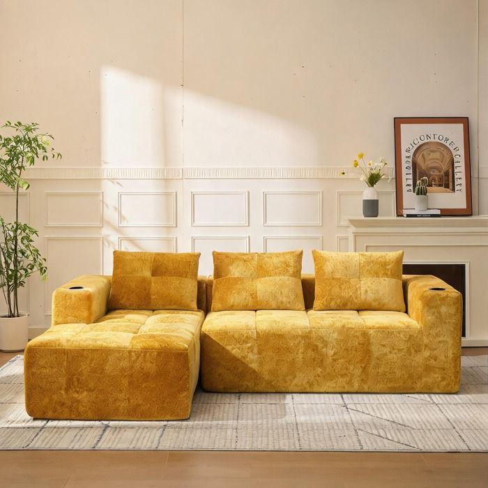 Canapé dangle adapté aux petits espaces chenille soft yellow 4 à 5 places 258 cm