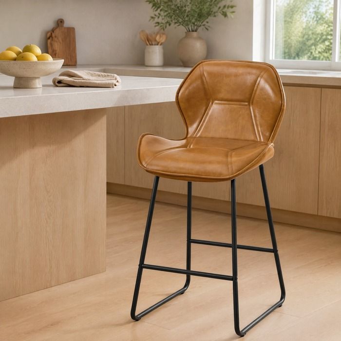 VUENOR Lot de 2 tabourets de bar 47 x 48 5 x 91 5 cm simili cuir marron cognac style moderne