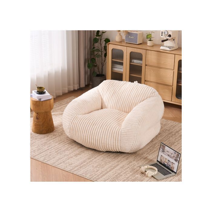 Pouf poire adulte en velours côtelé doux sous vide montage non requis pour salon chambre balcon (Beige)