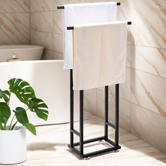 Porte serviettes debout Porte serviettes autoportant Noir Porte serviettes sans perçage Porte serviettes de bain Ba PORTE SERVIETTE