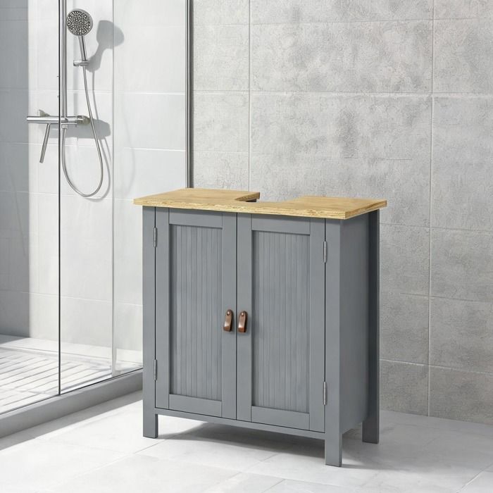 Bathroom Cabinets combining Gris Bois and 23.6 x 11.8 x 23.6 in with Meuble sous lavabo gain de place 60x30x60 cm