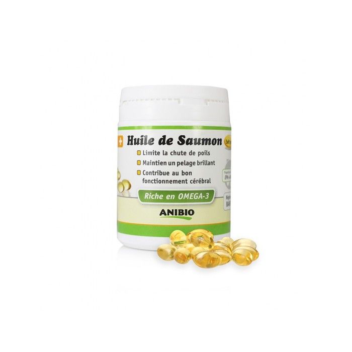 Huile de Saumon Anibio – Oméga 3 pour Chien et Chat – 180 Capsules