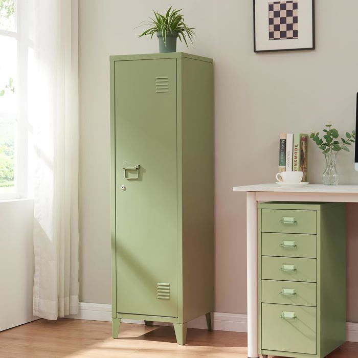 [en.casa] Armoire à Casiers en Acier 3 Compartiments Verrouillable 137 x 38 x 38 cm Vert Olive