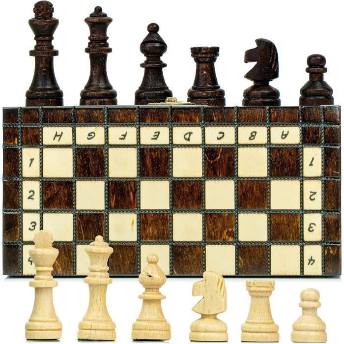 Master Of Chess Échiquier Magnétique 20 Cm – Bois Hêtre/Bouleau, Pièces Aimantées, Jeu De Voyage Pliable, Enfant/Adulte