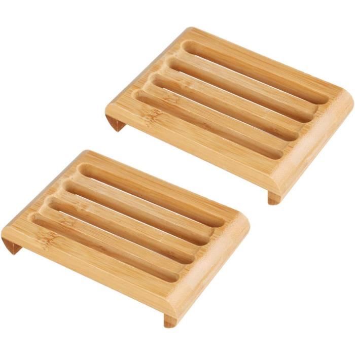 Porte-savon Céramique Et Bambou Double Couche - Design Drainant Pour Salle De Bain, Douche, Cuisine - Facile à Nettoyer