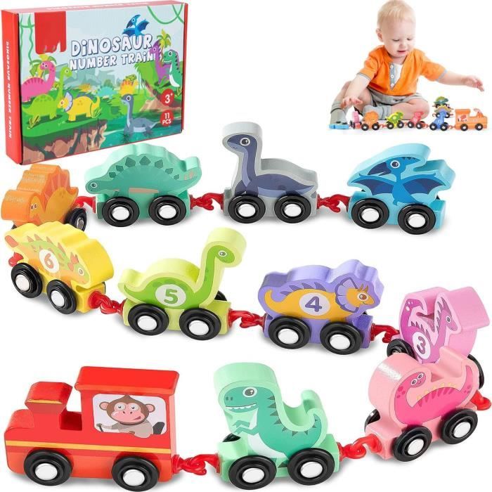 Dinosaure Train Jouet en Bois pour Enfant Jouet Garcon 2 3 4 5 Ans