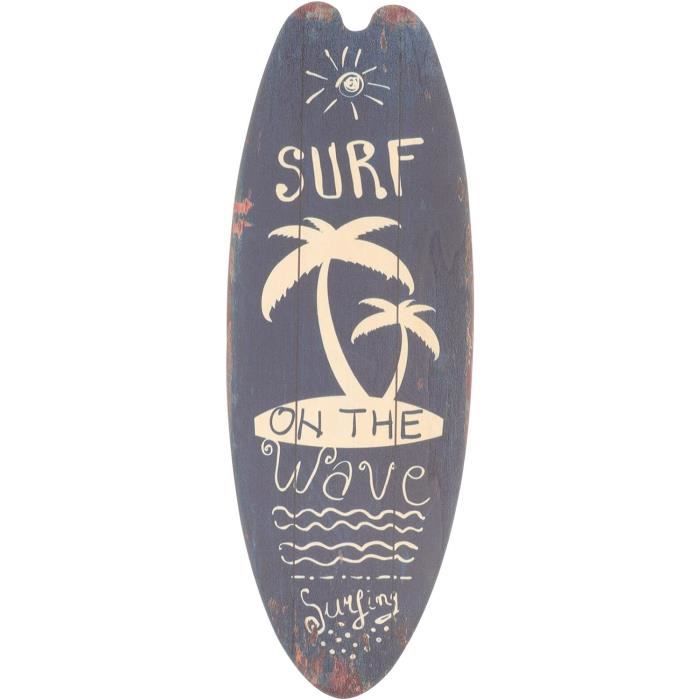 Tableau Cadre Bois Planche De Surf - Déco Murale été Mer Vintage 60 X 30 Cm | Décoration Surf Style Rétro