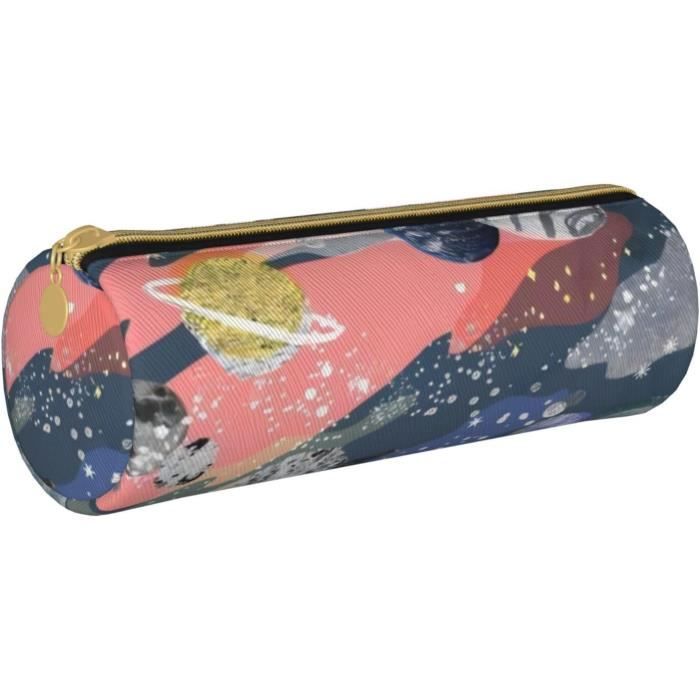 Trousse Ronde En Cuir Imprimé Notes De Musique Bleu Papeterie Organisateur Portable, Fleurs