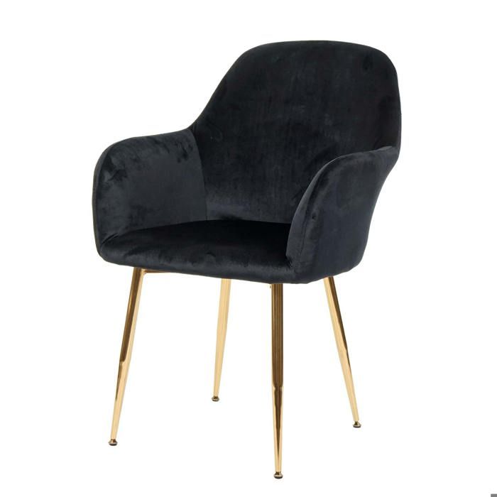 Chaise de salle a manger design retro en tissu velours noir pieds metal dores 04_0002224 Chaise de salle a manger design retro en tissu velours noir pieds metal dores 04_0002224