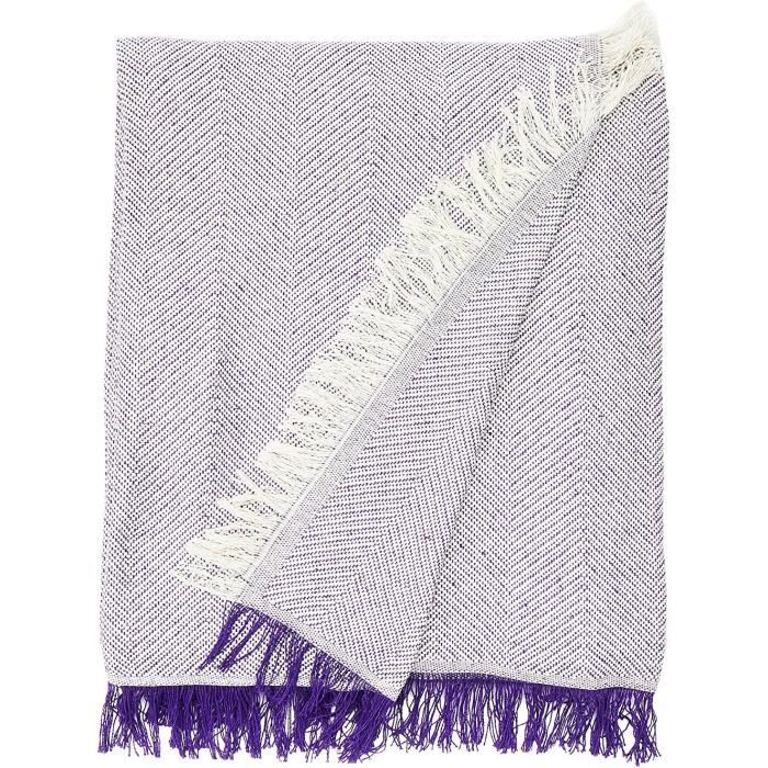 Martina Home Plaid Multifonction À Chevrons En Tissu Écru-Lilas 80% Coton Et 20% Polyester 130 X