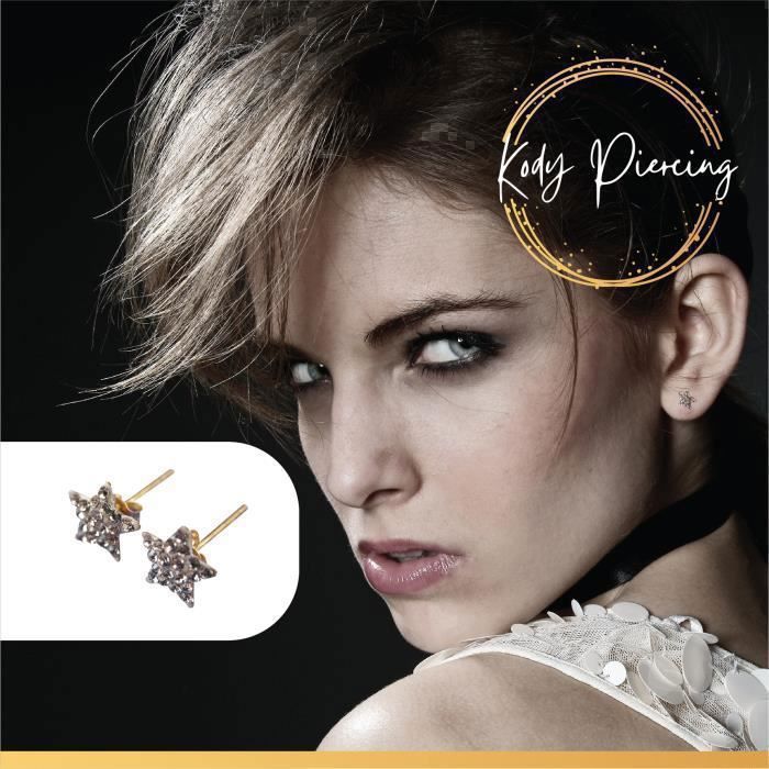 Boucles dOreilles KODY PIERCING Étoile Pavé Zircons Or 9 Carats - Éclat Céleste et Raffinement Scintillant