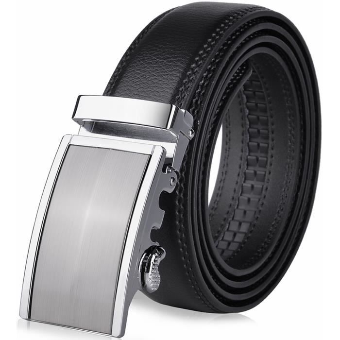 AIEOE Ceinture pour Homme Ceinture en Cuir Véritable Avec Boucle Ceinture  Élégante pour Occasionnel ou Formel Taille Réglable Couleur Pure - Argent  3-115cm : : Mode