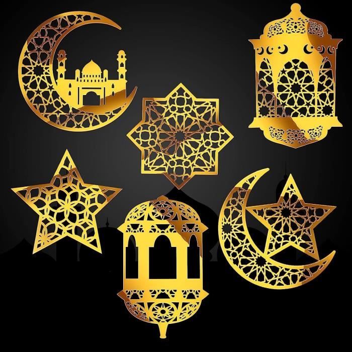 6 Pièces Autocollants De Ramadan Kareem Eid Mubarak Décoration De Mur
