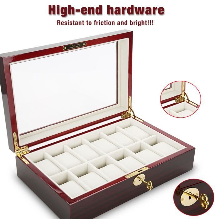 Boîte De Rangement Pour Montres En Cuir PU - 12 Montres, Avec Coussins - Dimensions Environ 30x20x8 Cm - 7