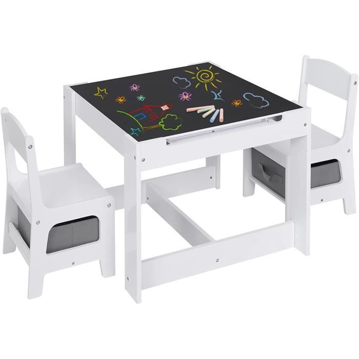 Table pour Enfants et 2 Chaises avec Tiroir Table dactivité avec Tableau Noir et Un Rouleau de Papier Amovible à Dessiner Blanc