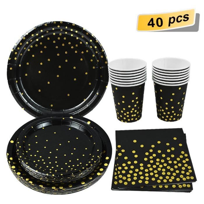 120pcs Kit de vaisselle jetable Assiette d'or Assiette d'or Tasse de  serviette en papier Paille pour Party Festive
