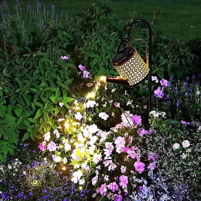 Lot De 2 Arrosoirs Solaires Avec Lumières Féeriques - Décoration Jardin Métal IP65 8 Modes Multicolores