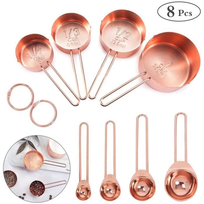 Lot De 8 Tasses Et Cuillères à Mesurer Empilables En Acier Inoxydable - Mesures Impériales Et Métriques - Lavable Au Lave-vaisselle, Blanc