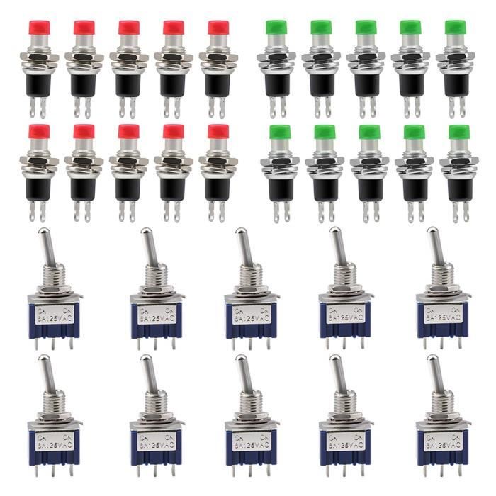 Lot De 2 Interrupteurs à Palette Momentanés 12V 15A - Pour Klaxon Voiture, 2 Broches, Longue Tige 63mm