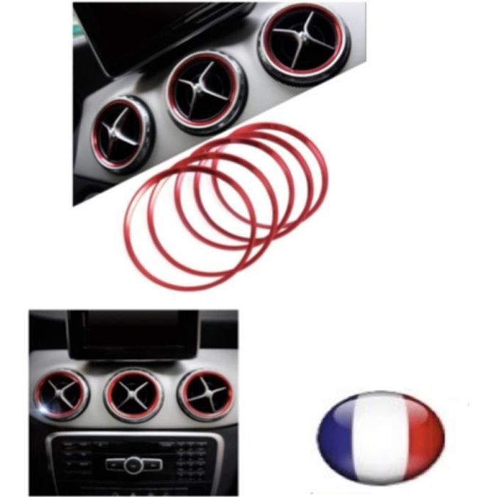 Cercle anneau POUR MERCEDES rouge bague buse grille de ventilation aération sport LOT DE 5 ANNEAUX cerclage des grilles d'aération