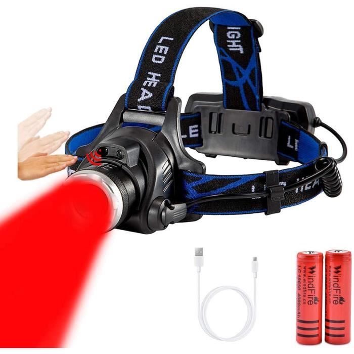 Lampe Frontale XILUO 58000 LM – 11 Modes, Rouge Avertissement, Capteur Gestuel, Zoom 125°, IP68 étanche, Rechargeable USB-C, Avec 3 Batteries 3500mAh – Pour Course, Pêche, Camping, Rando