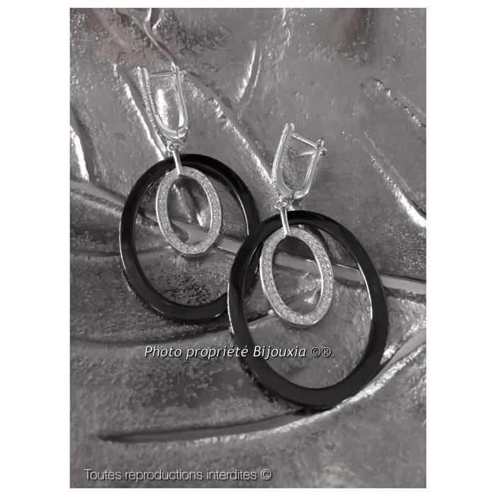 Boucles D'oreilles DIAM'S CRISTAL Noir Et Argent Massif 925 - Clous Avec Zirconia Cubique - Neuf Avec étiquettes
