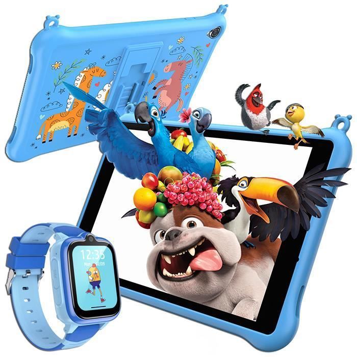 BLACKVIEW Tab 50 Kids Tablette Enfant 8 HD 6Go+64Go-SD 1To 5580mAh Android 13 Wifi Contrôle Parental Avec Montre Enfants Z10 Bleu