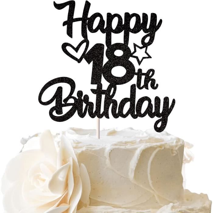 Cake Topper 18 Ans - Décoration Gâteau "Happy Birthday" Noir Et Or 15x15 Cm | Anniversaire Chic Homme Ou Femme - 1
