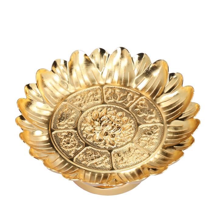 Bol à Fruits Doré Style Temple – Alliage, Diamètre 17,8 Cm | Décoration Rétro, Offrande, Service à Fruits élégant - 12