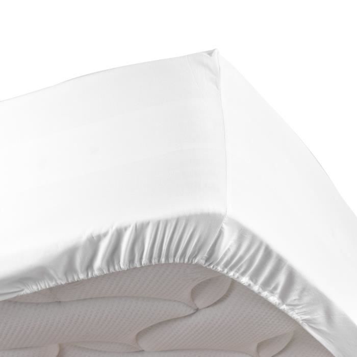 Drap housse blanc 160 x 200 cm en percale bonnet de 30 cm - Cdiscount Maison