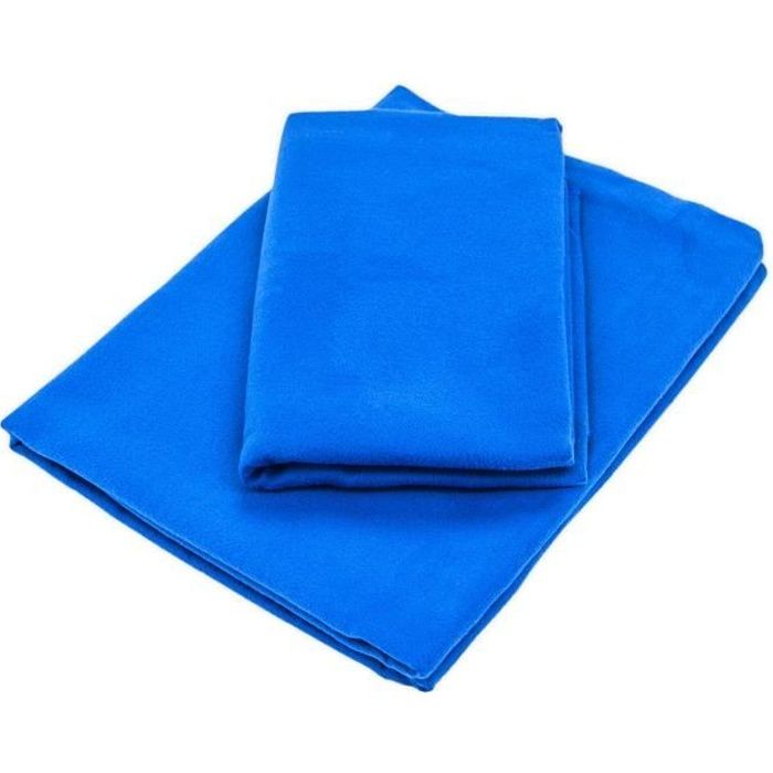 Set 2 serviettes 140x70 cm + 90x50 cm microfibre serviette fitness yoga sport voyage gym super absorbant, léger, compact, (Bleu)