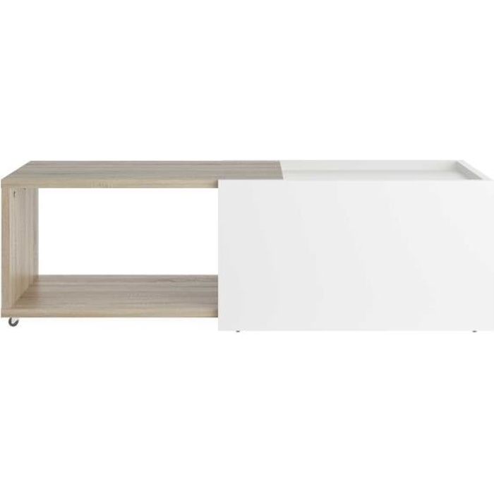 table basse extensible sleeve - fmd - décor chêne & blanc - scandinave - moderne - rectangulaire