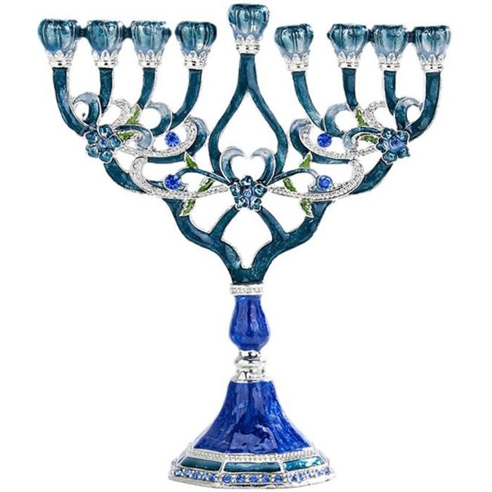 Chandelier Peint À La Main Cristaux Juif Candélabres pour Hanoucca