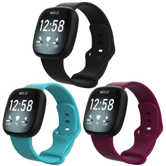 Bracelet Compatible pour Fitbit Versa 3/Fitbit Sense 4 Pack Remplacement Sport en Silicone Souple Bracelets pour Femme Homme L