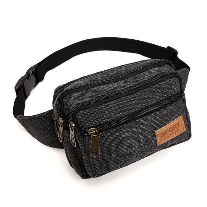 Sac Banane Homme Femme Unisexe avec Poches a 4 Fermetures a glissiere pour la randonnee d entrainement en Plein air Noir