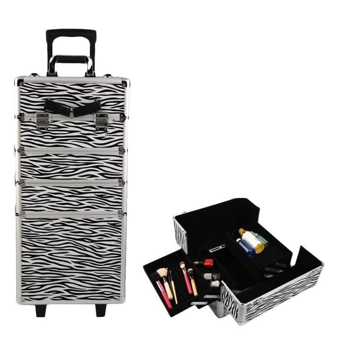 Valise de maquillage professionnel, mallette cosmétique, rangement onglerie,  valisette, manucure, maquilleur, coiffure, avec 4 roulettes pivotantes,  pour voyage et travail noir Valise de maquillage 3-en-1 accueille des  objets de différentes tailles, les